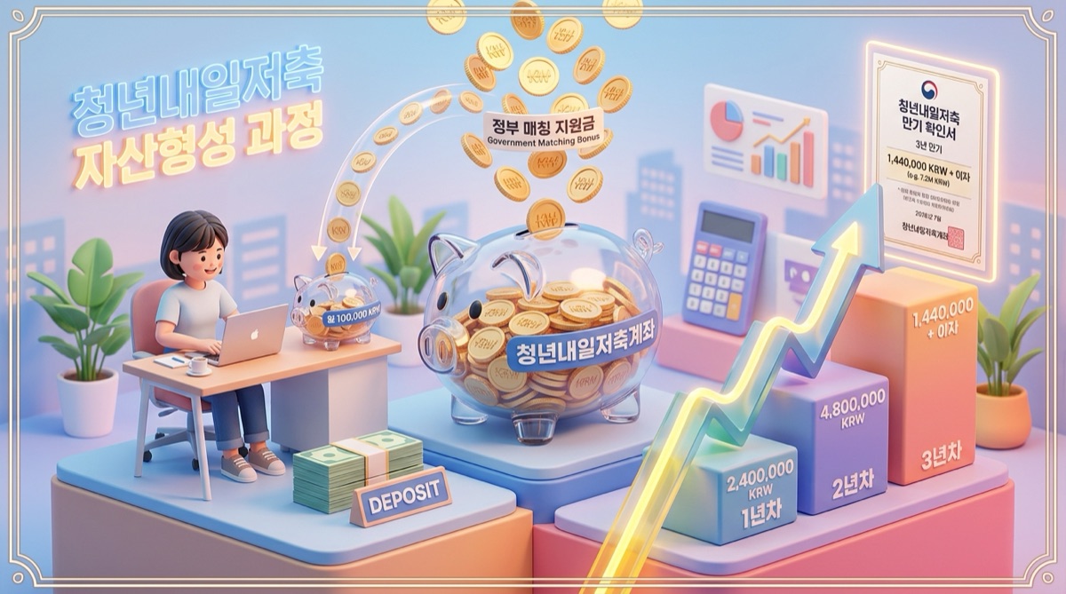 2026 청년내일저축계좌 만기 계산기 | 월 10만 저축 시 최대 1,440만원 자격 진단